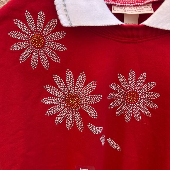 NWT Topstitch Red Sweatshirt Daisy Embroidered Collar Size L - Picture 4 of 4